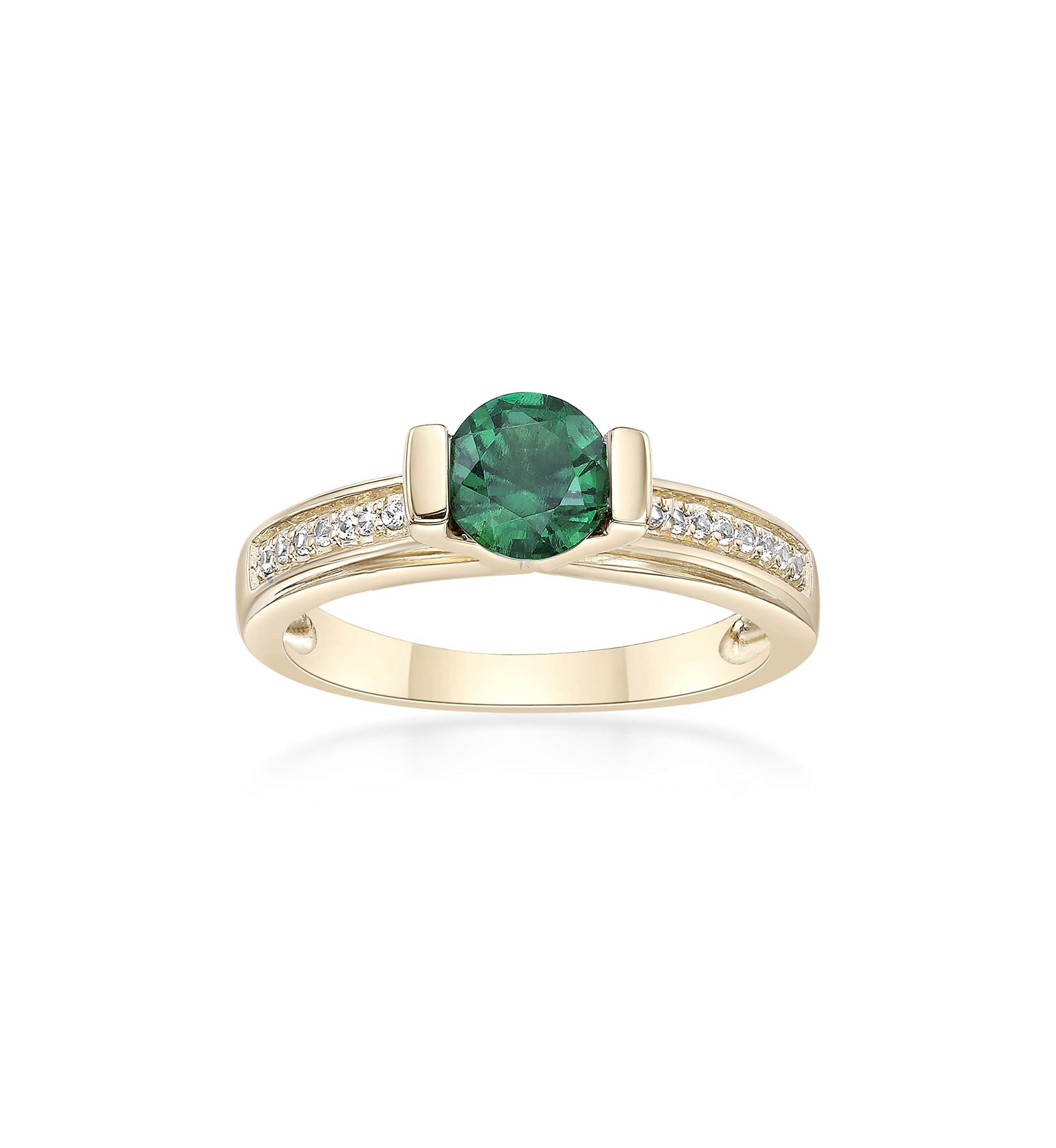 Lab Created 3/4 ct. t.w. Created Emerald and 1/10 ct. t.w. Created White Sapphire Ring in 2 Micron Gold Plated Sterling Silver