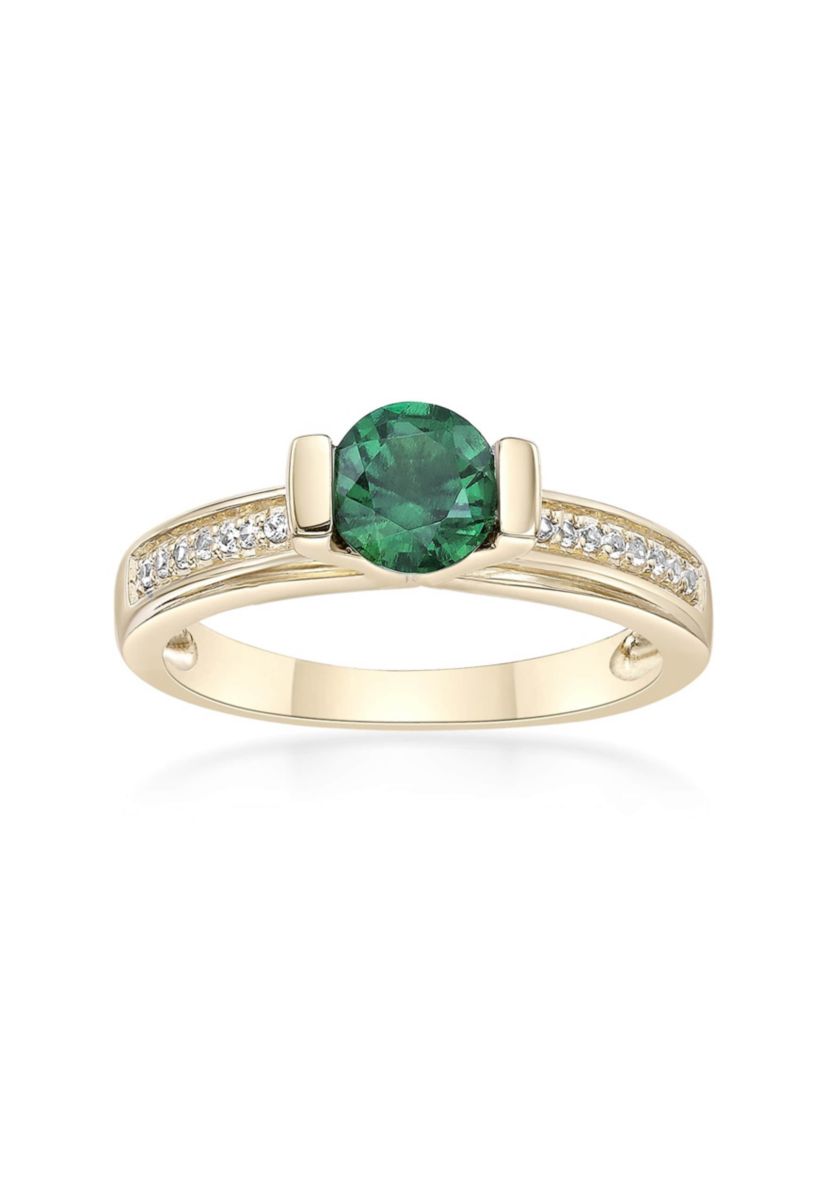Lab Created 3/4 ct. t.w. Created Emerald and 1/10 ct. t.w. Created White Sapphire Ring in 2 Micron Gold Plated Sterling Silver