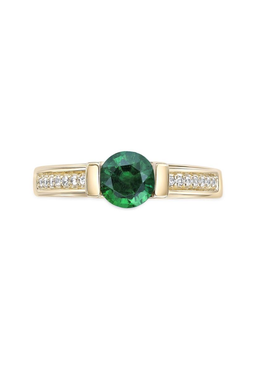 Lab Created 3/4 ct. t.w. Created Emerald and 1/10 ct. t.w. Created White Sapphire Ring in 2 Micron Gold Plated Sterling Silver