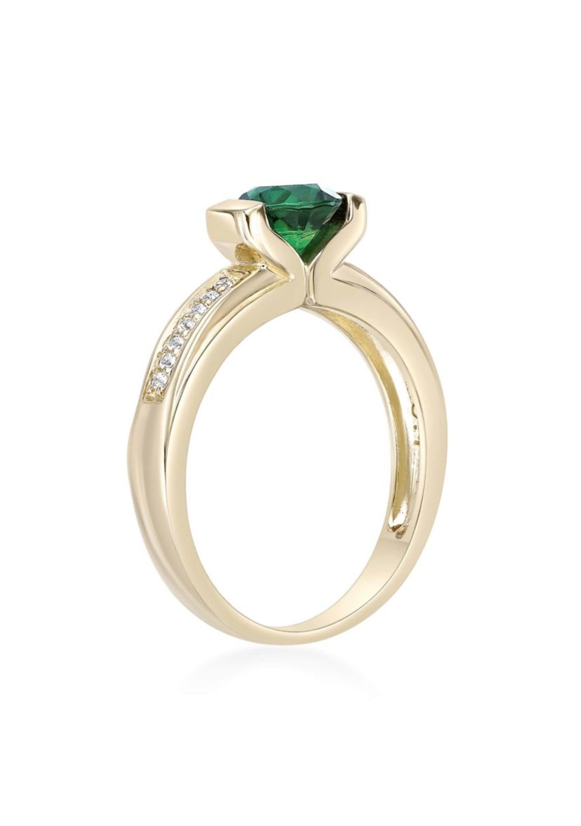 Lab Created 3/4 ct. t.w. Created Emerald and 1/10 ct. t.w. Created White Sapphire Ring in 2 Micron Gold Plated Sterling Silver