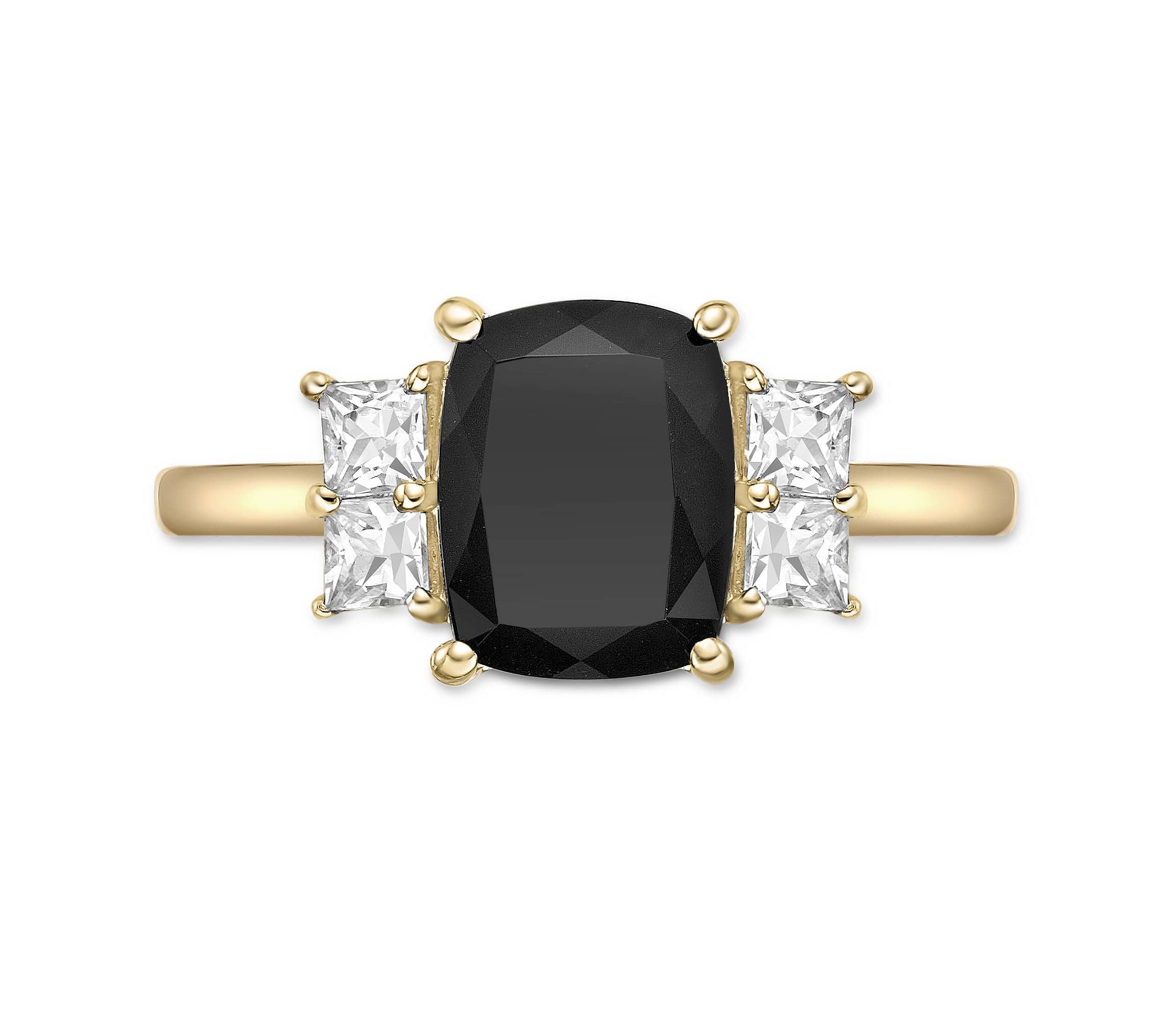 1.76 ct. t.w. Black Onyx and 0.6 ct. t.w. Created White Sapphire Ring in 10K Gold