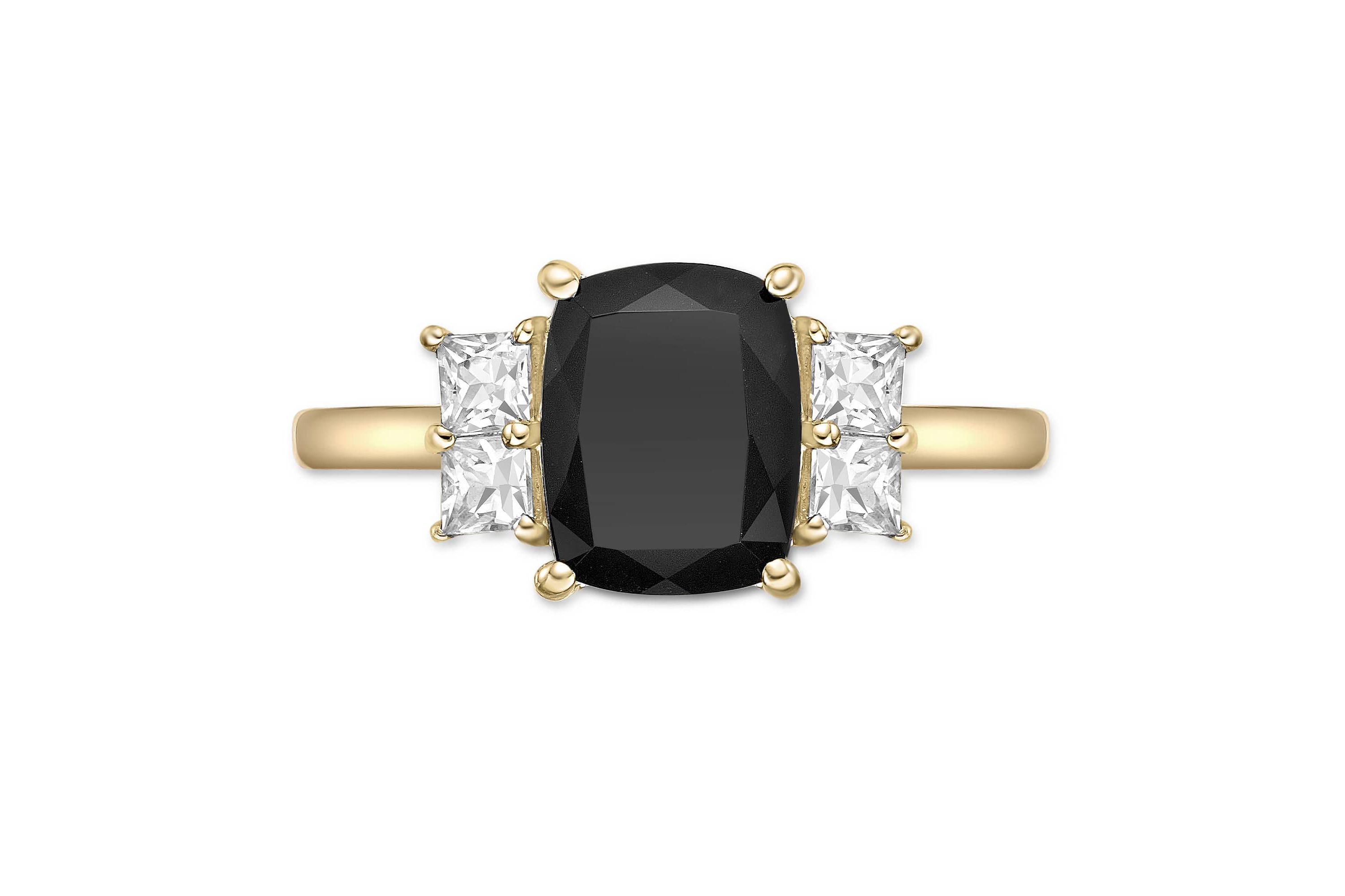 1.76 ct. t.w. Black Onyx and 0.6 ct. t.w. Created White Sapphire Ring in 10K Gold