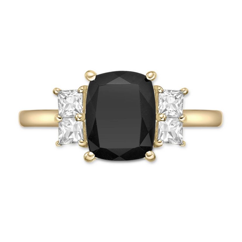 1.76 ct. t.w. Black Onyx and 0.6 ct. t.w. Created White Sapphire Ring in 10K Gold