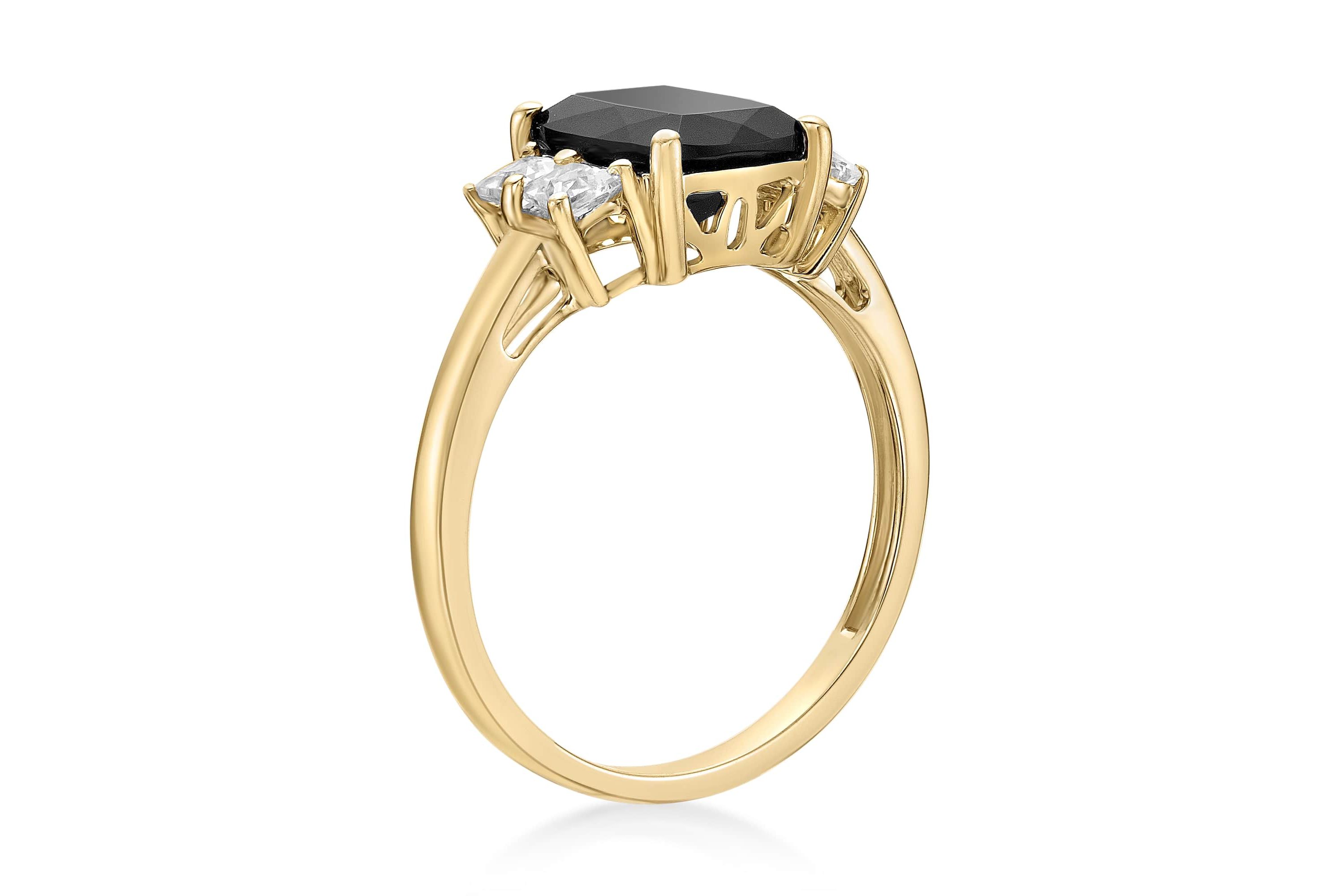 1.76 ct. t.w. Black Onyx and 0.6 ct. t.w. Created White Sapphire Ring in 10K Gold