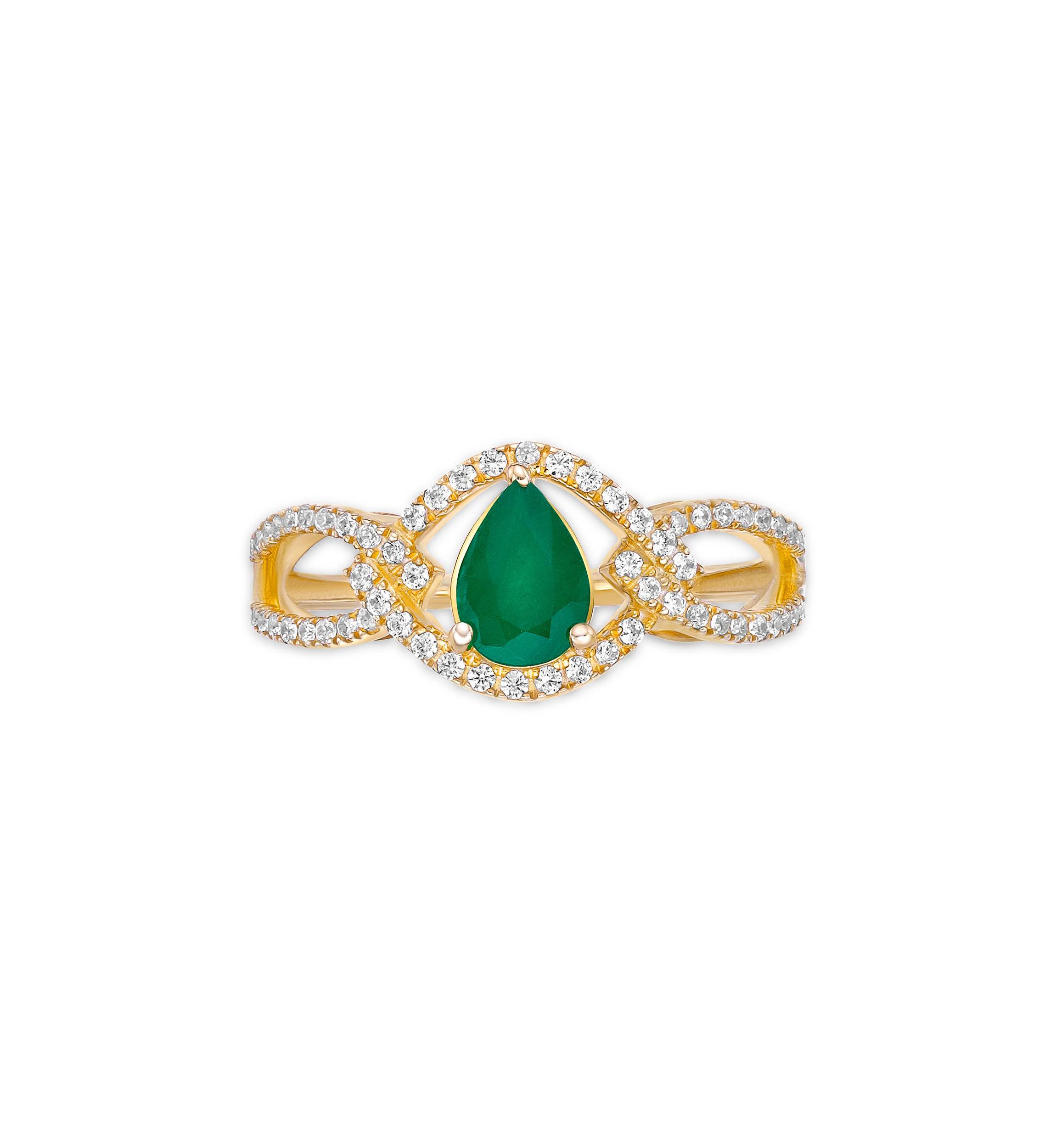 0.7 ct. t.w. Emerald and 0.26 ct. t.w. Diamond Ring in 10K Gold