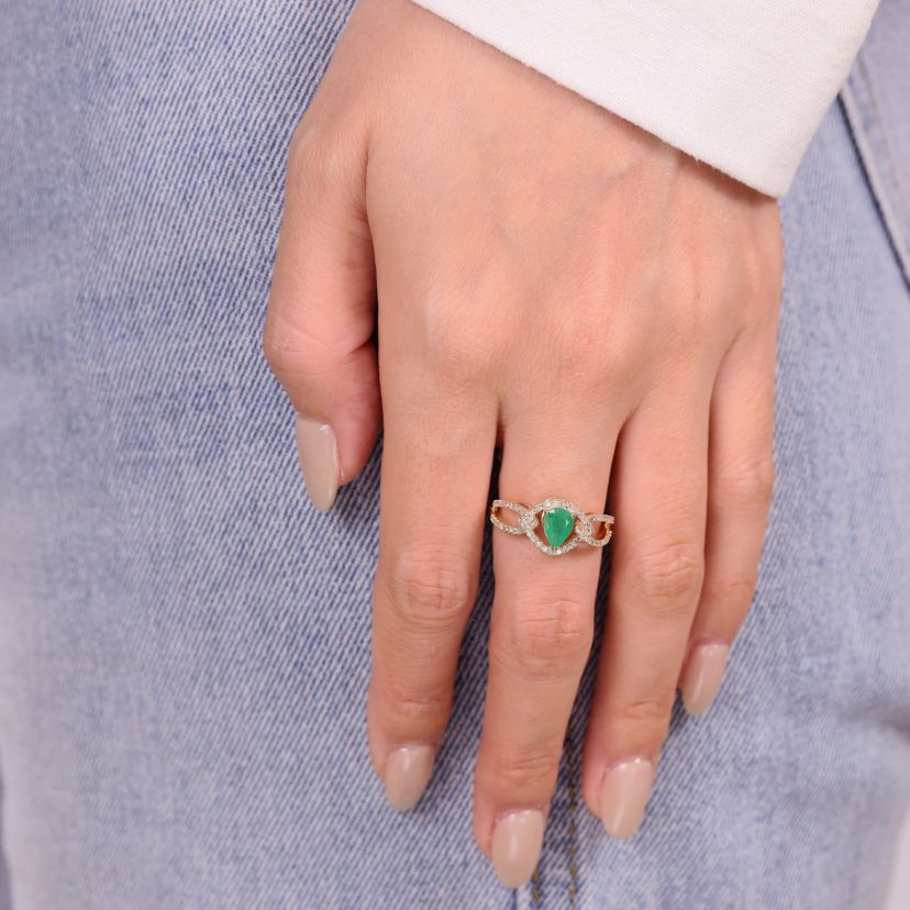 0.7 ct. t.w. Emerald and 0.26 ct. t.w. Diamond Ring in 10K Gold