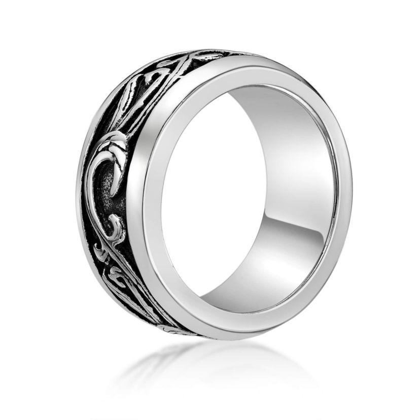 Mens Stainless Steel Ring with Black Plating