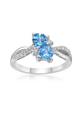 Gemminded 1 1/5 ct. t.w. Blue Topaz and Created White Sapphire Ring in Sterling Silver