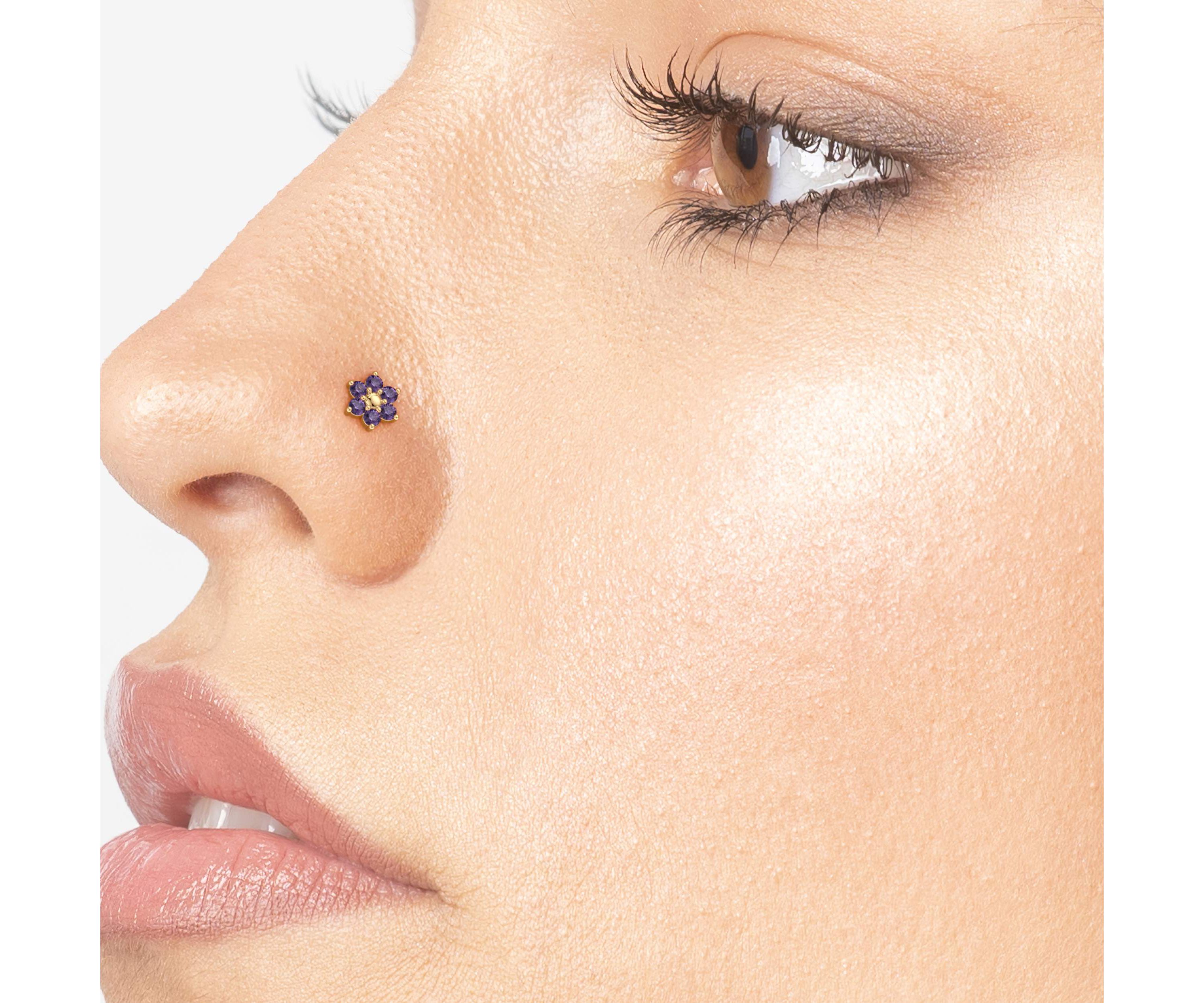 Lila Moon Crystal Accent Flower Nose Ring in 14K Gold