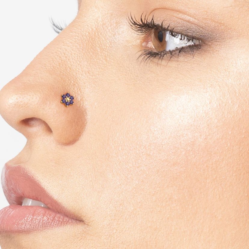 Lila Moon Crystal Accent Flower Nose Ring in 14K Gold