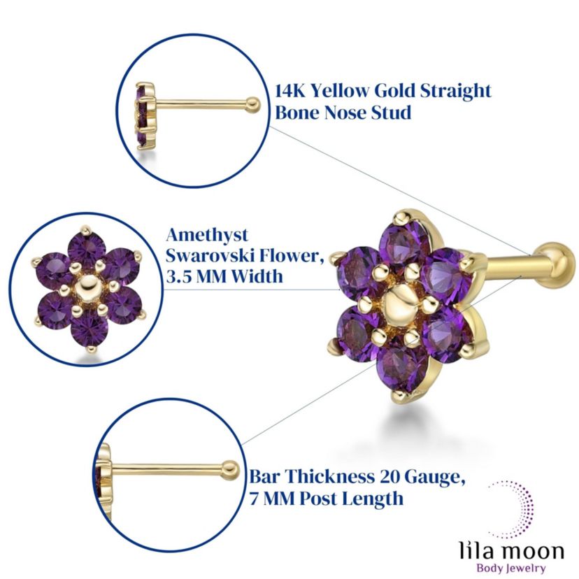 Lila Moon Crystal Accent Flower Nose Ring in 14K Gold
