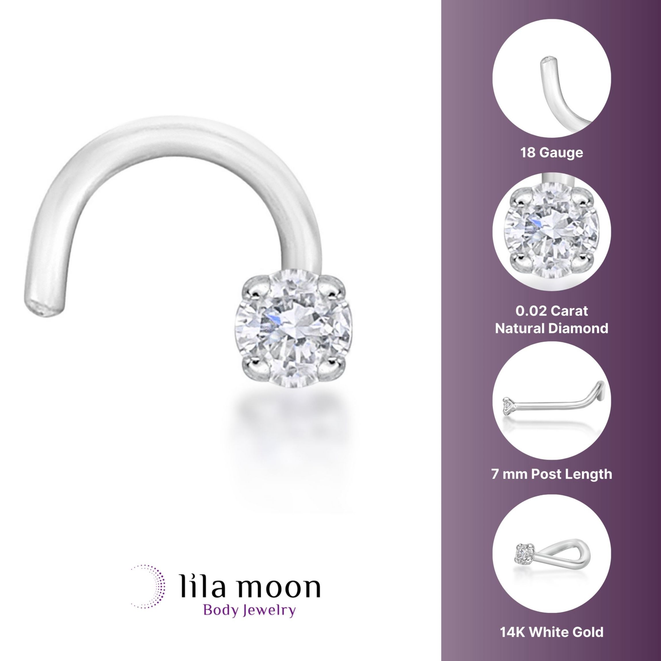 Lila Moon Diamond Accent Curved Nose Stud in 14K Gold