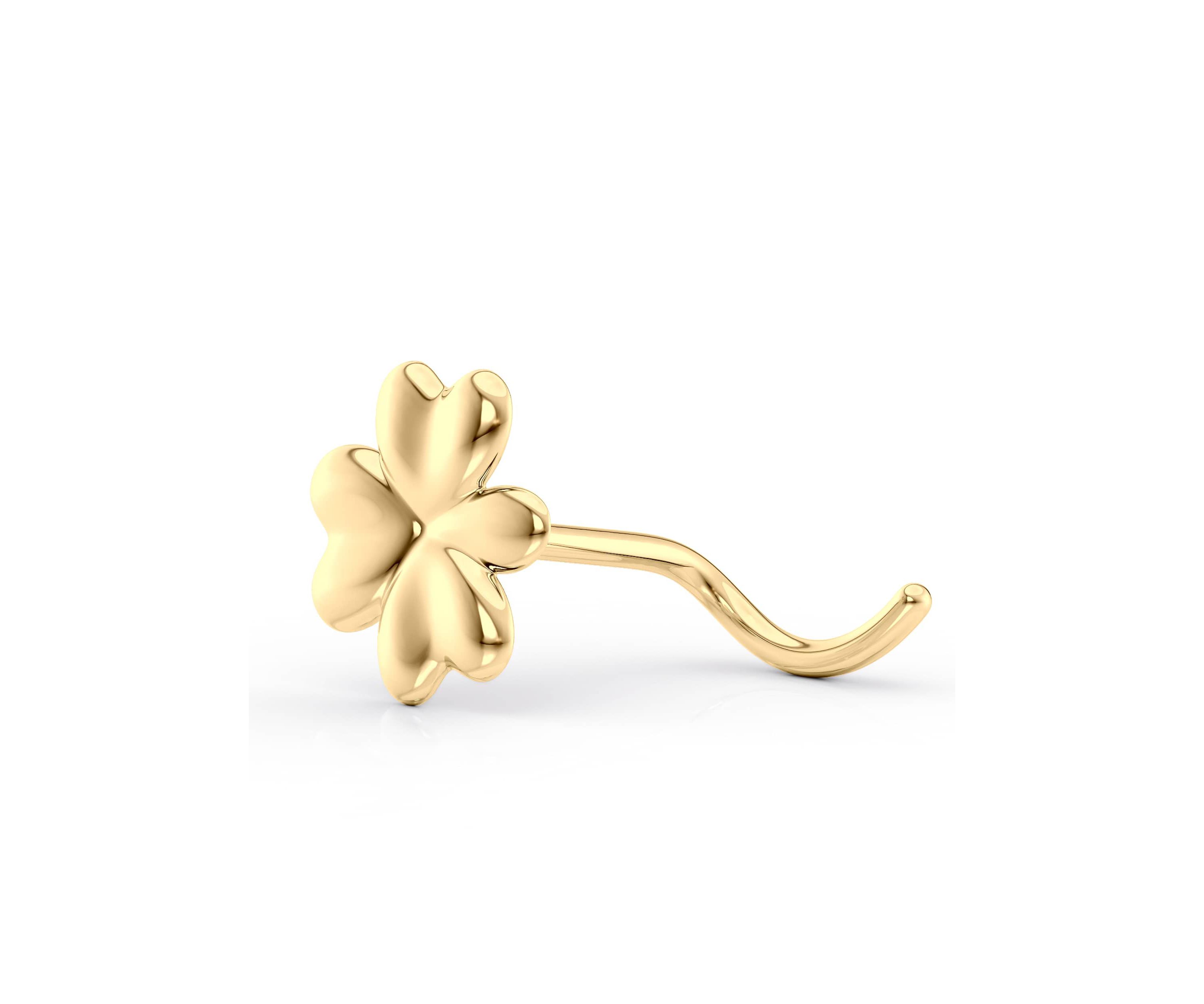 Lila Moon Curved Clover Nose Stud in 14K Gold