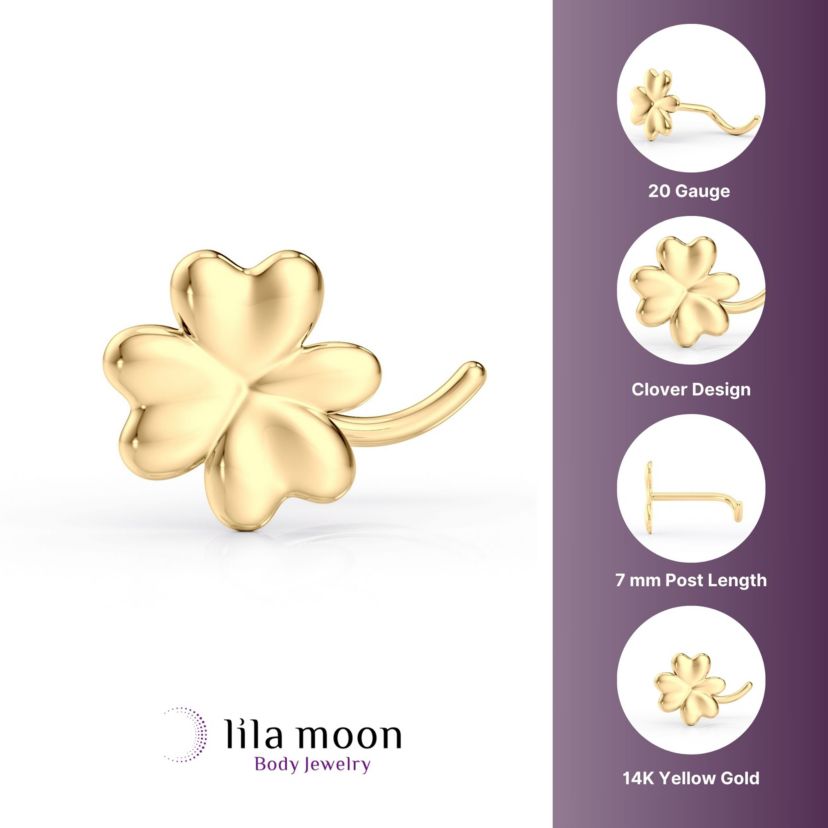 Lila Moon Curved Clover Nose Stud in 14K Gold
