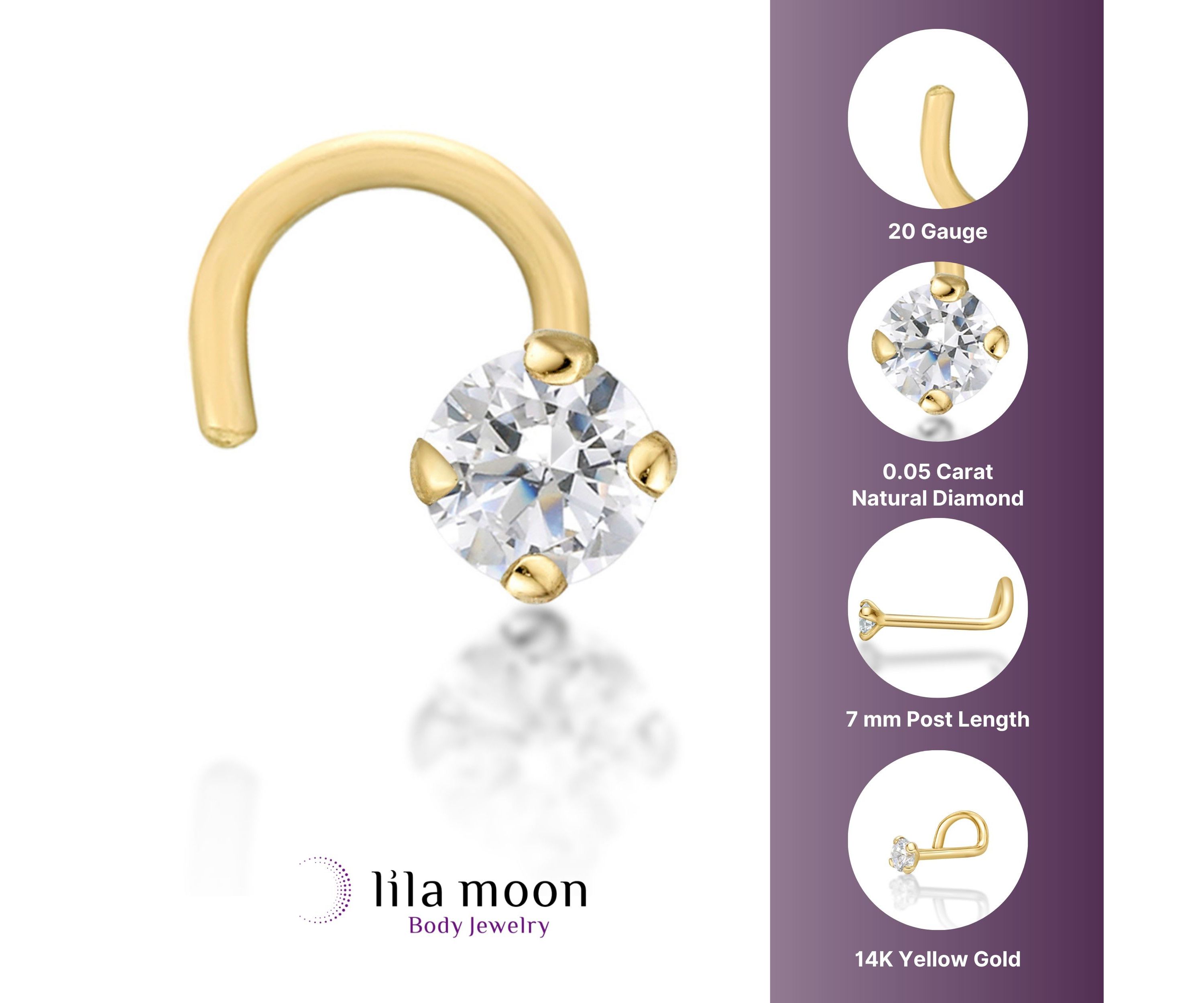 Lila Moon Diamond Accent Curved Nose Stud in 14K Gold