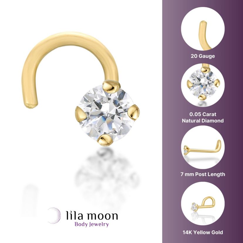 Lila Moon Diamond Accent Curved Nose Stud in 14K Gold