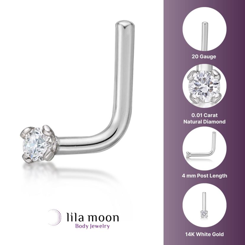 Lila Moon Diamond Accent 90 Degree Nose Stud in 14K Gold