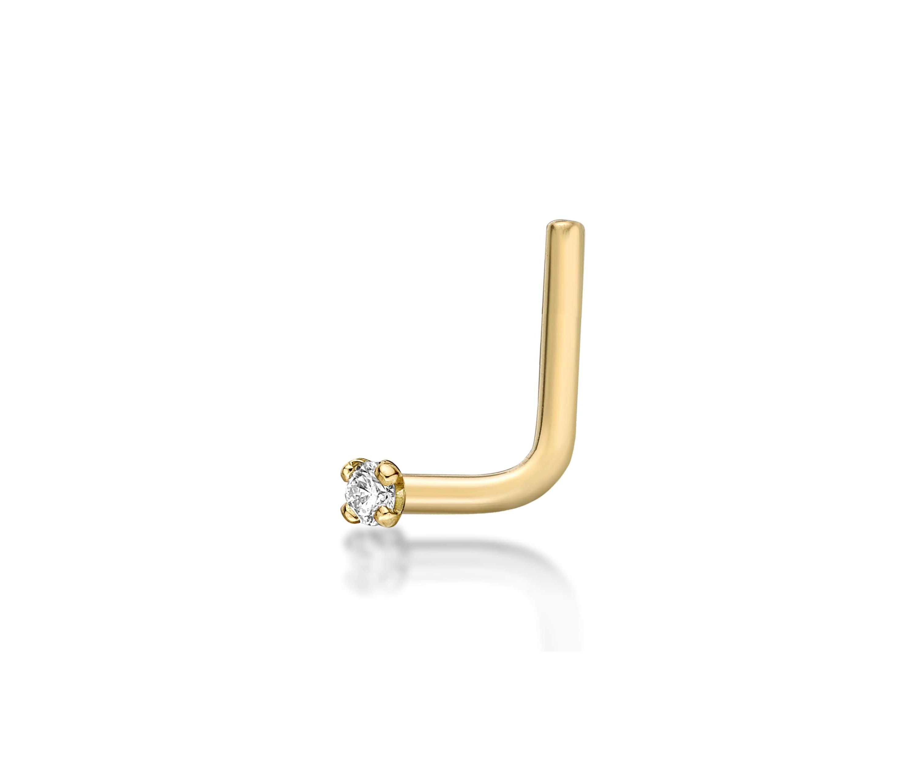 Lila Moon Diamond Accent L-Shape Nose Stud in 14K Gold