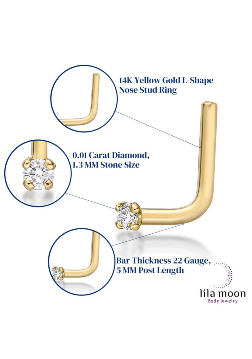 Lila Moon Diamond Accent L-Shape Nose Stud in 14K Gold