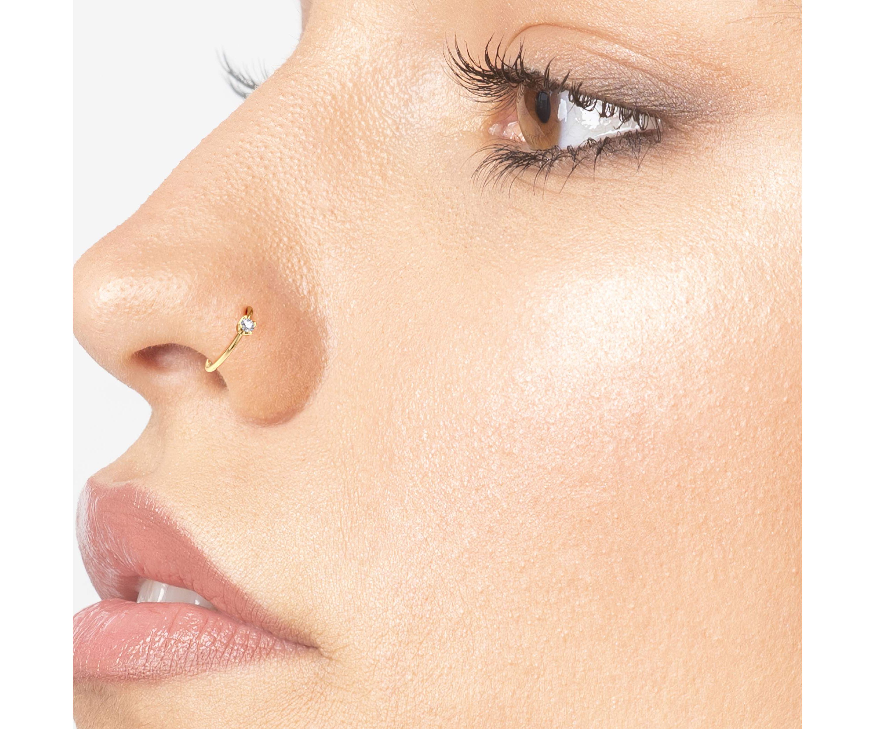 Lila Moon Diamond Accent Hoop Nose Ring in 14k Gold