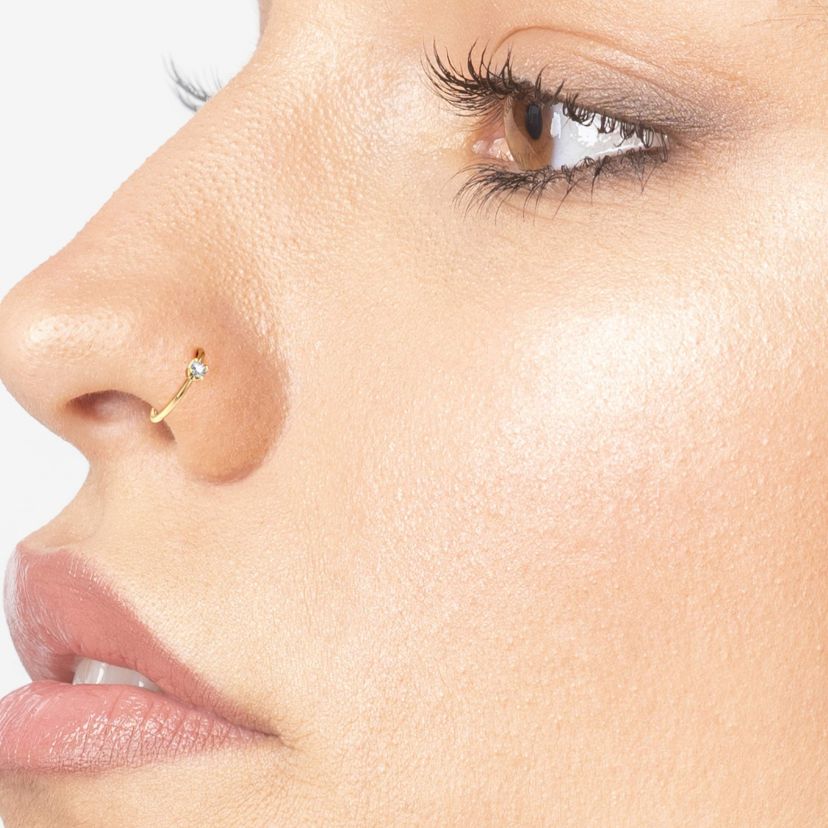 Lila Moon Diamond Accent Hoop Nose Ring in 14k Gold