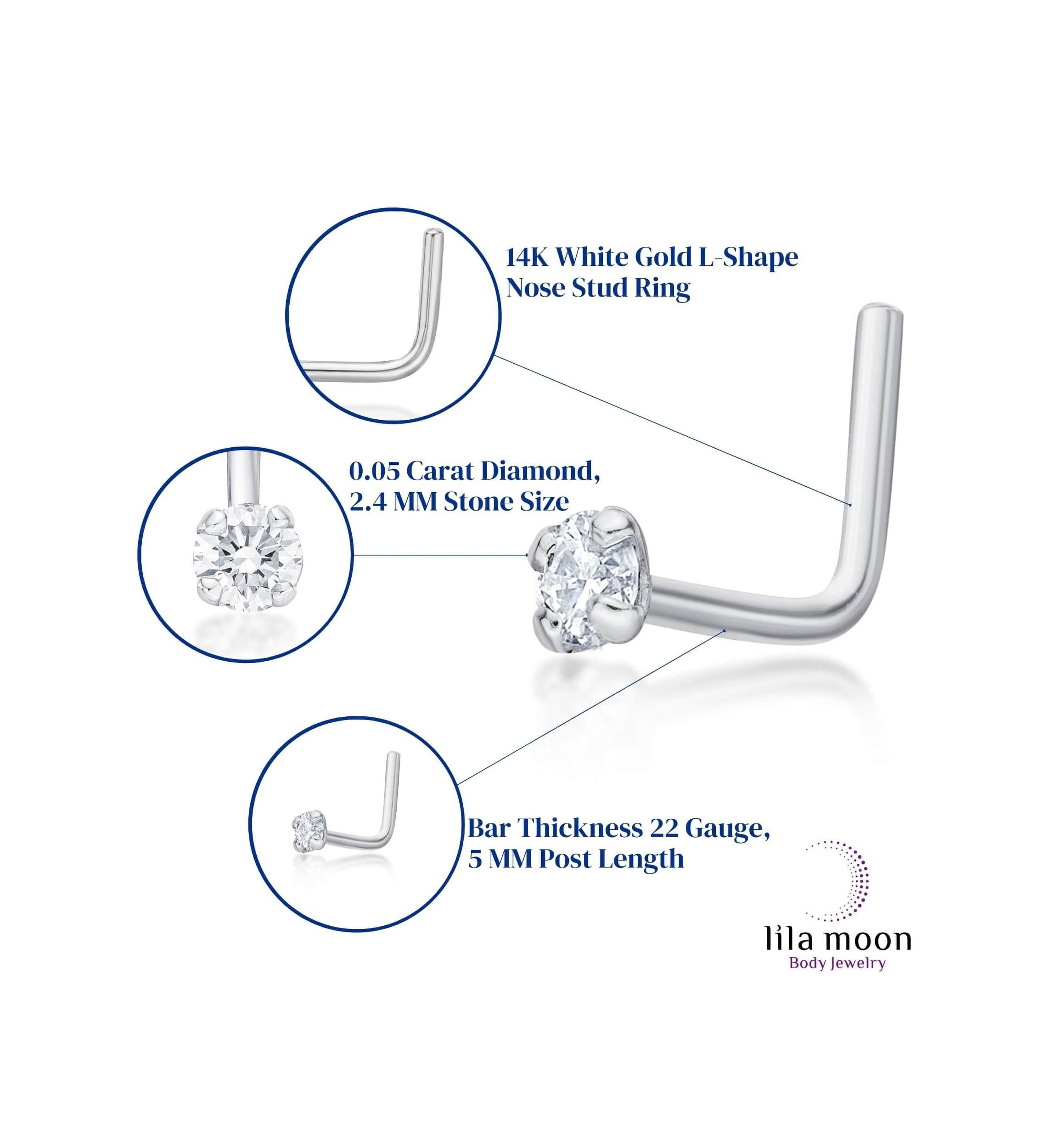 Lila Moon Diamond Accent L-Shape Nose Stud in 14K Gold