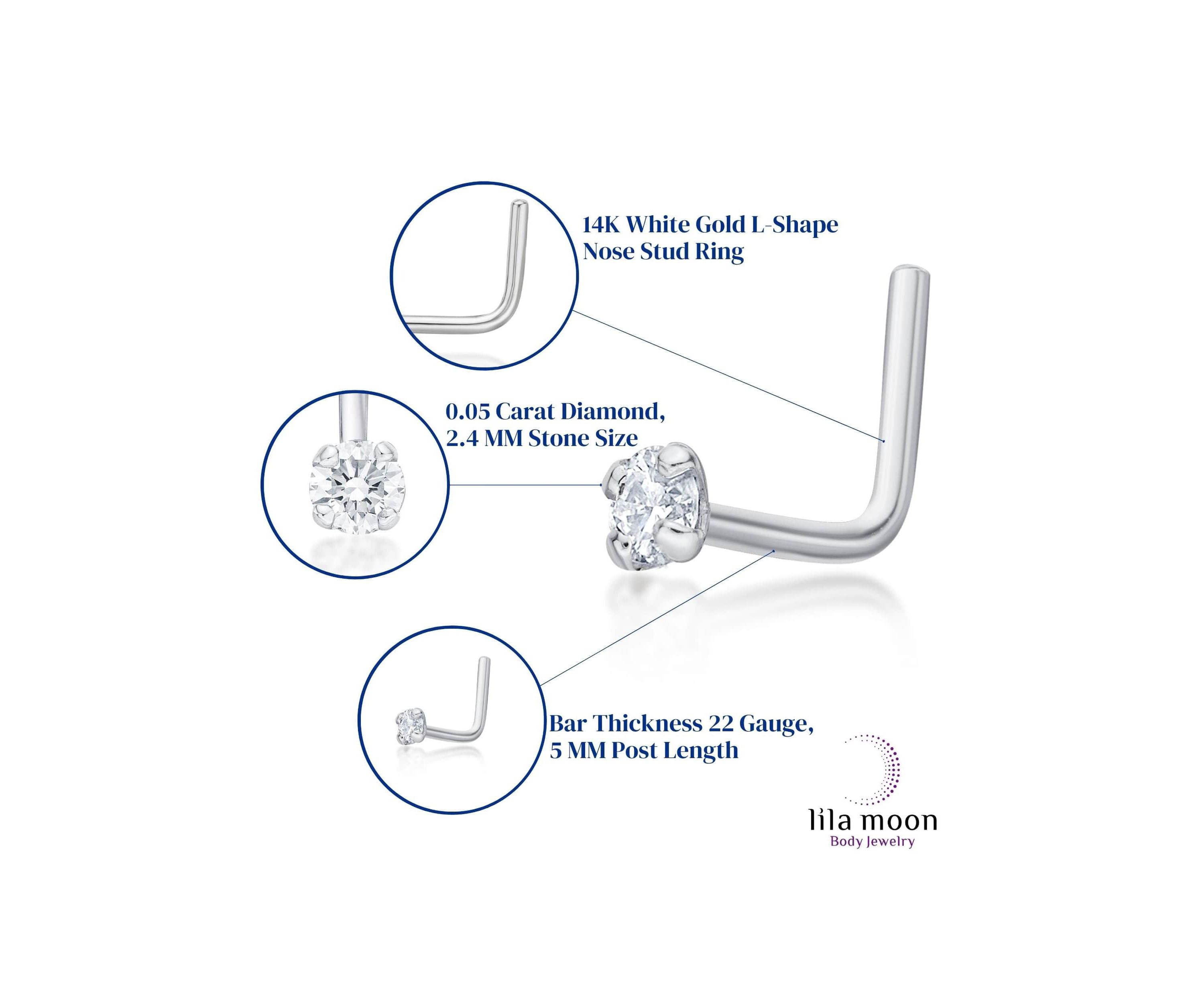 Lila Moon Diamond Accent L-Shape Nose Stud in 14K Gold