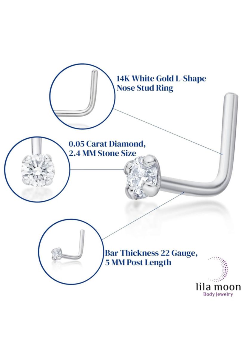 Lila Moon Diamond Accent L-Shape Nose Stud in 14K Gold