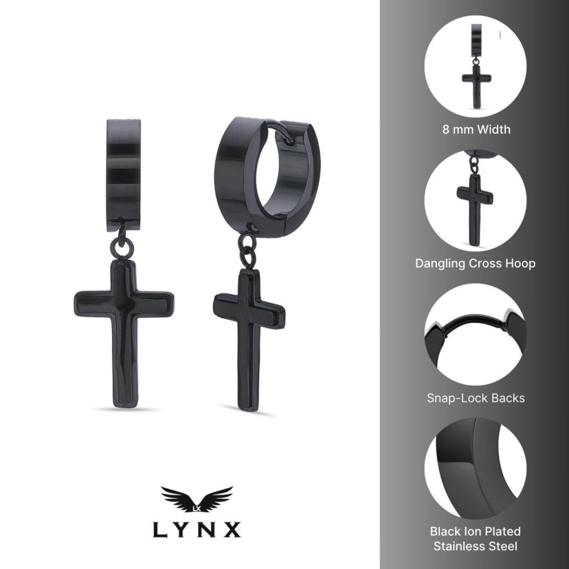 Cross Earrings in Ion Plated Stainless Steel