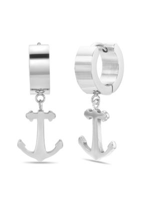 LYNX Men's Stainless Steel Anchor Huggie Hoop Earrings