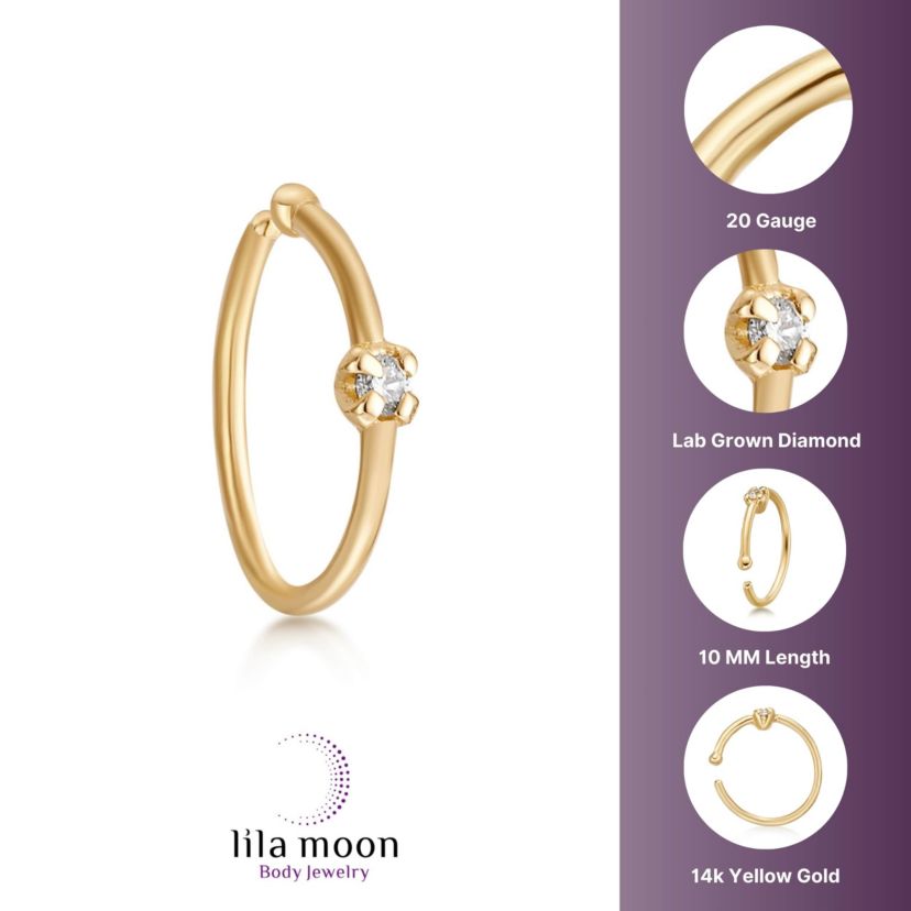 Lab Created Lila Moon Lab-Grown Diamond Accent Hoop Nose Ring in 14K Gold