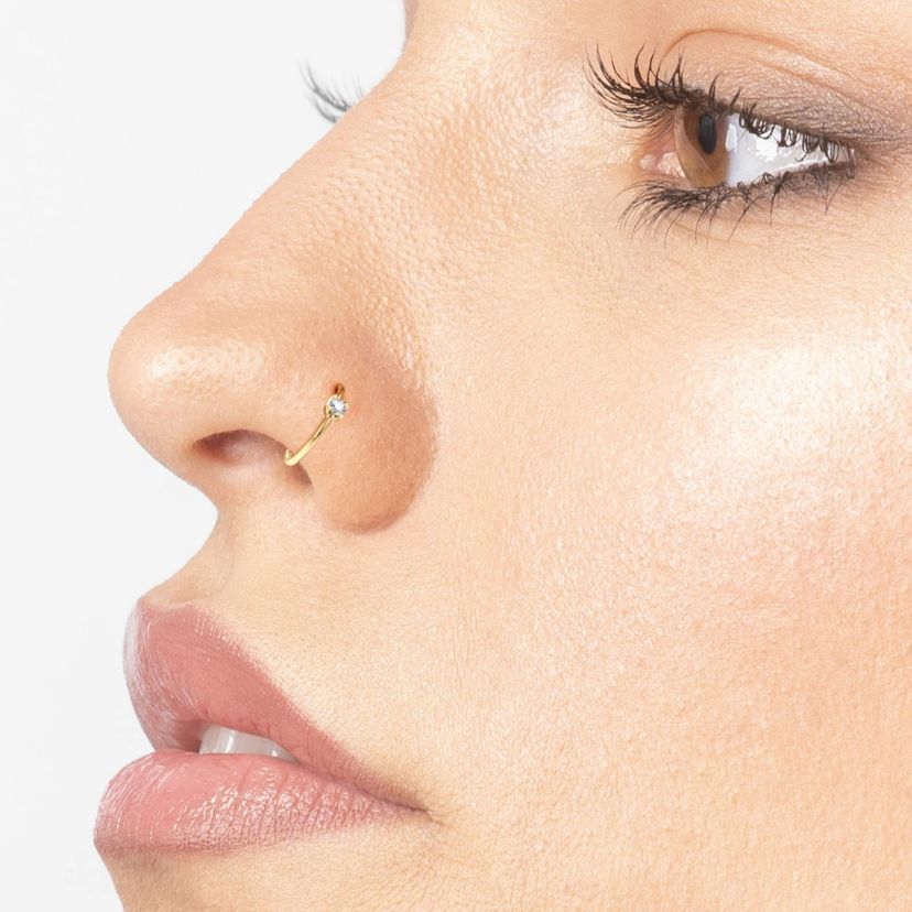 Lab Created Lila Moon Lab-Grown Diamond Accent Hoop Nose Ring in 14K Gold