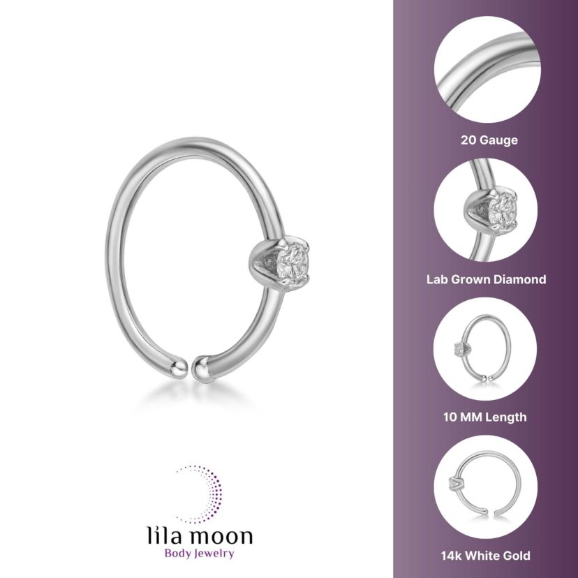 Lab Created Lila Moon Lab-Grown Diamond Accent Hoop Nose Ring in 14K Gold