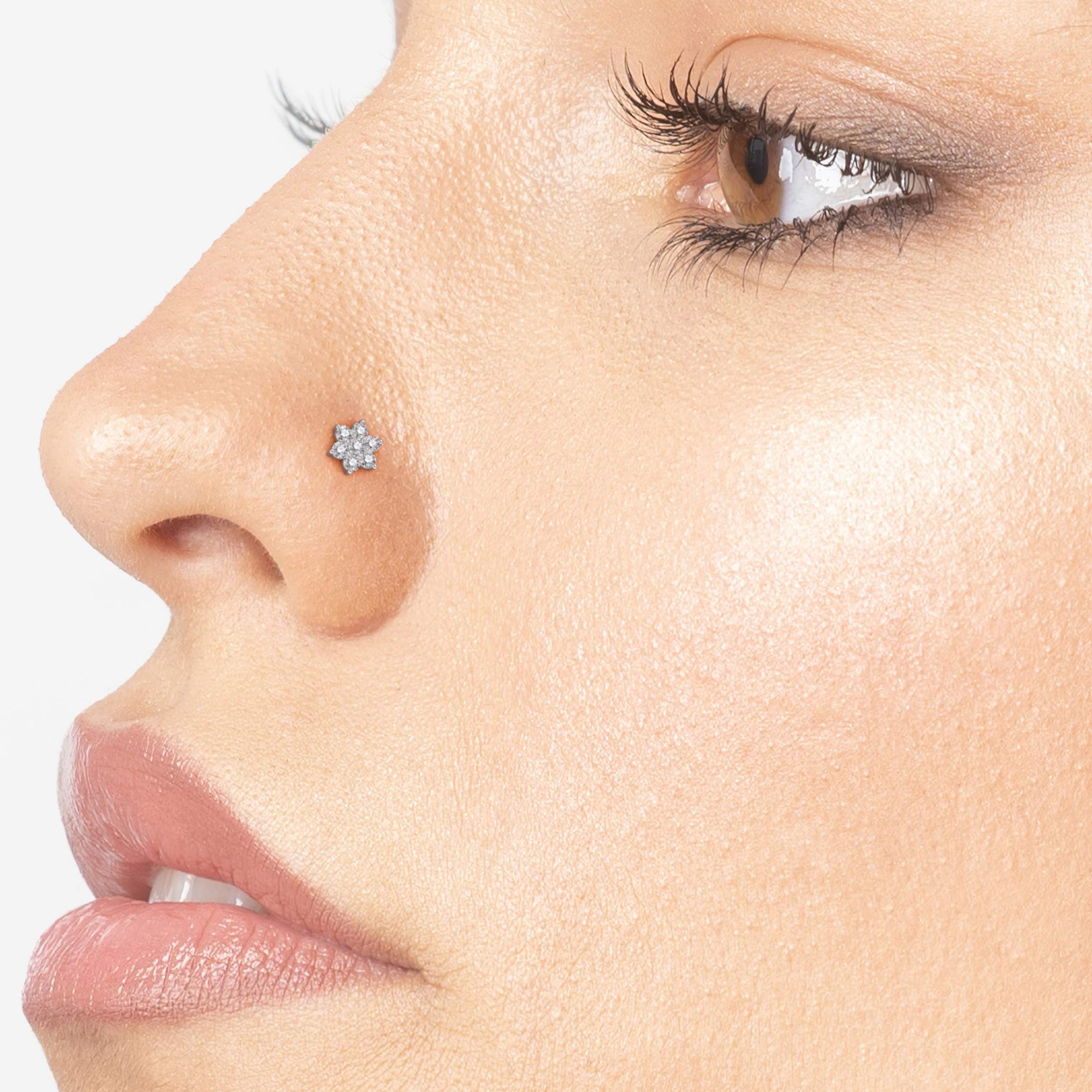 Lab Created Lila Moon Lab-Grown Diamond Accent Flower Nose Stud in  14k Gold