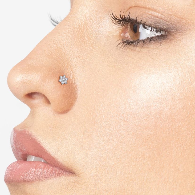 Lab Created Lila Moon Lab-Grown Diamond Accent Flower Nose Stud in  14k Gold