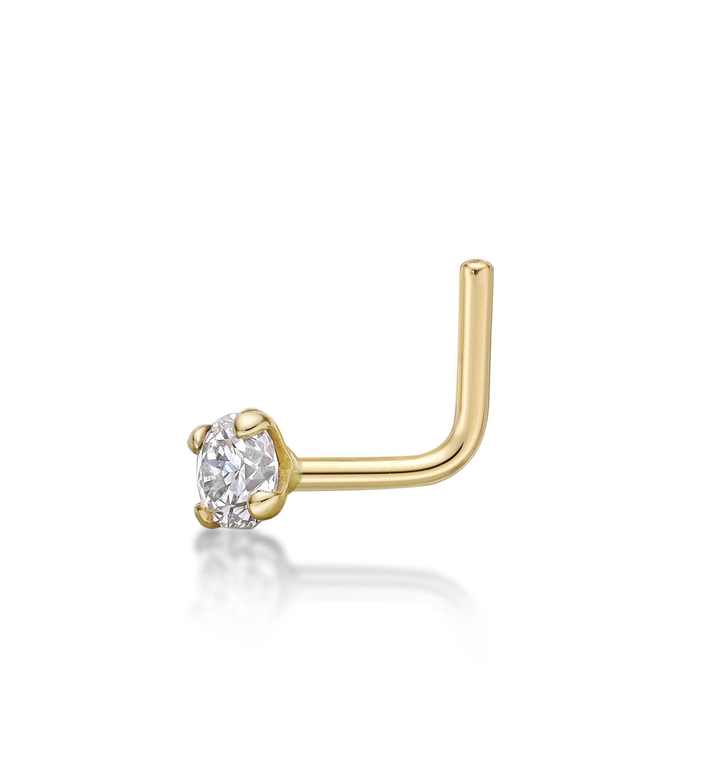 Lab Created Lila Moon Lab-Grown Diamond Accent 90 Degree Nose Stud in 14K Gold