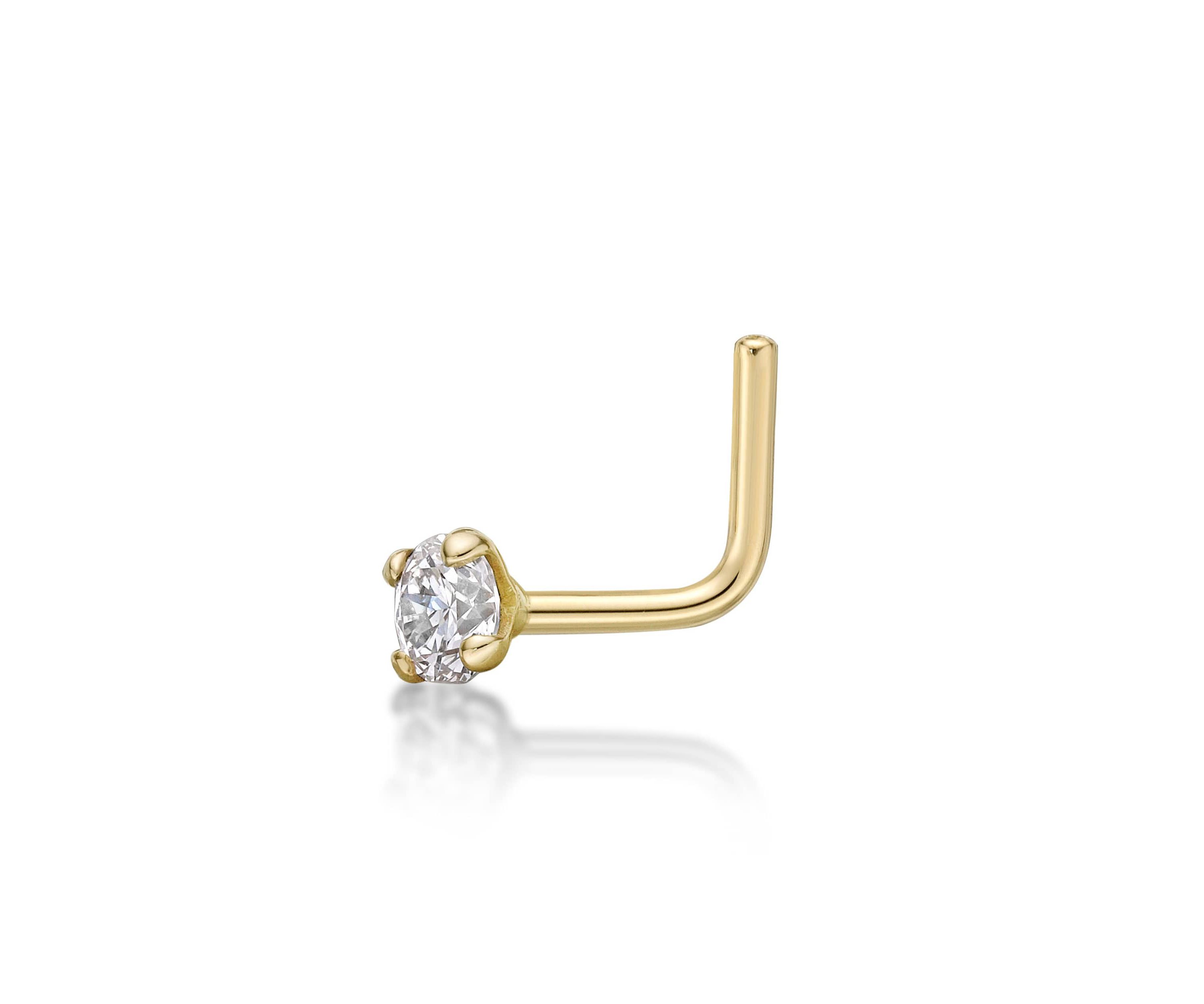 Lab Created Lila Moon Lab-Grown Diamond Accent 90 Degree Nose Stud in 14K Gold