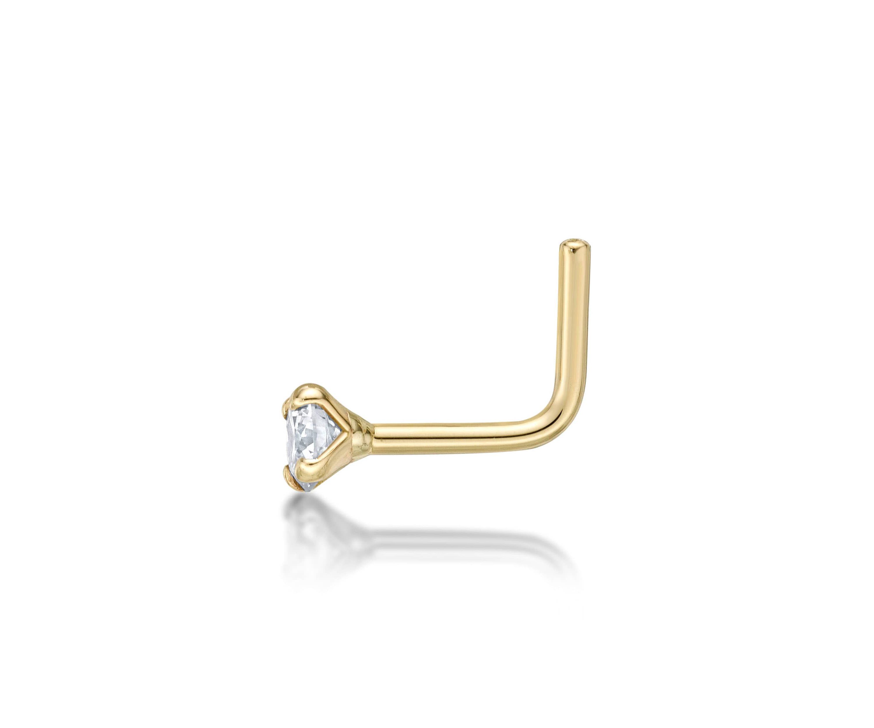 Lab Created Lila Moon Lab-Grown Diamond Accent 90 Degree Nose Stud in 14K Gold