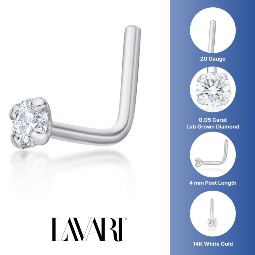 Lab Created Lila Moon Lab-Grown Diamond Accent 90 Degree Nose Stud in 14K Gold