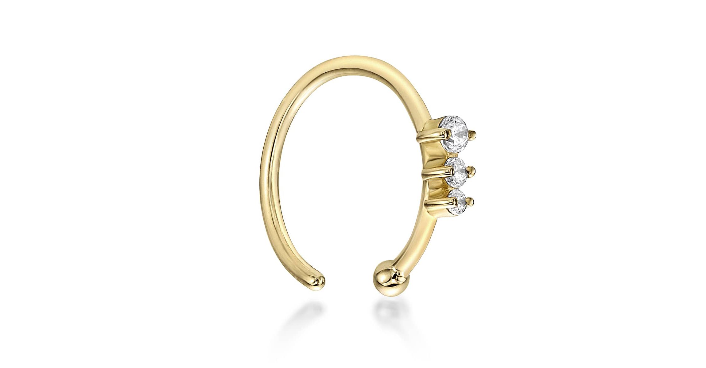 Lab Created Lila Moon Lab-Grown Diamond Accent 3-Stone Round Graduated Hoop Nose Ring in 14K Gold