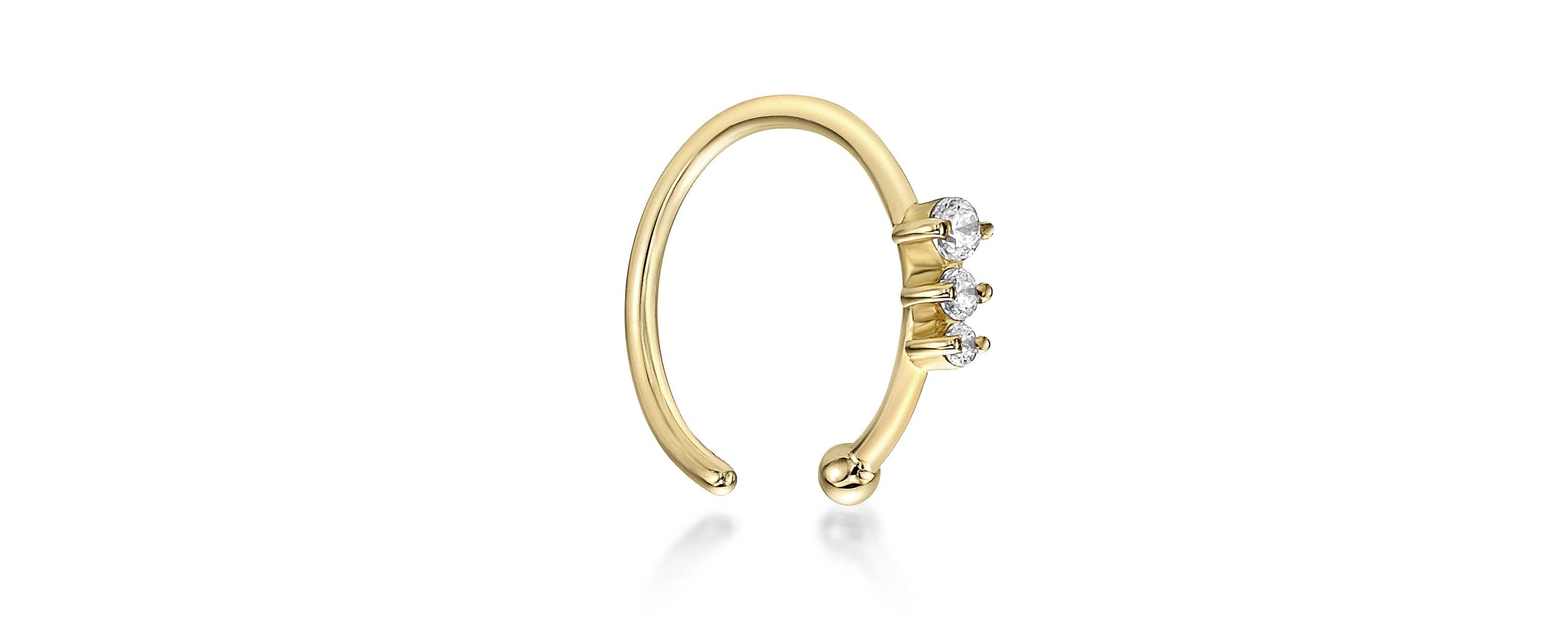 Lab Created Lila Moon Lab-Grown Diamond Accent 3-Stone Round Graduated Hoop Nose Ring in 14K Gold