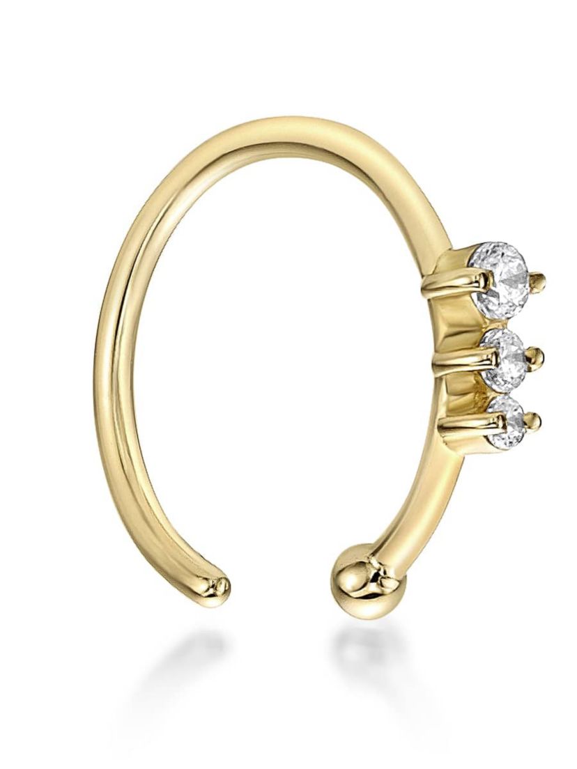 Lab Created Lila Moon Lab-Grown Diamond Accent 3-Stone Round Graduated Hoop Nose Ring in 14K Gold