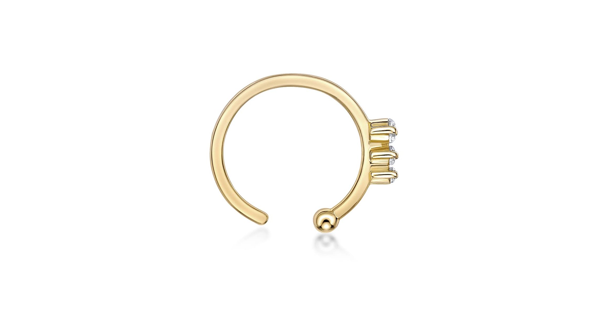 Lab Created Lila Moon Lab-Grown Diamond Accent 3-Stone Round Graduated Hoop Nose Ring in 14K Gold