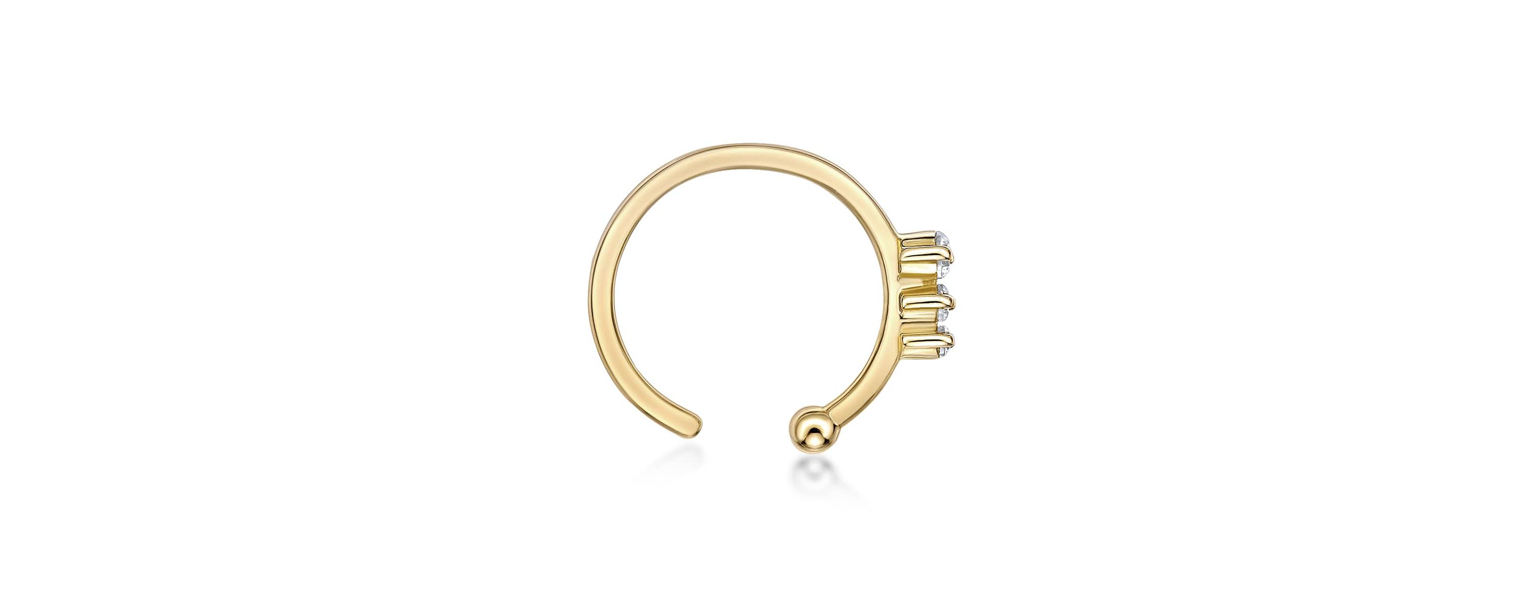 Lab Created Lila Moon Lab-Grown Diamond Accent 3-Stone Round Graduated Hoop Nose Ring in 14K Gold