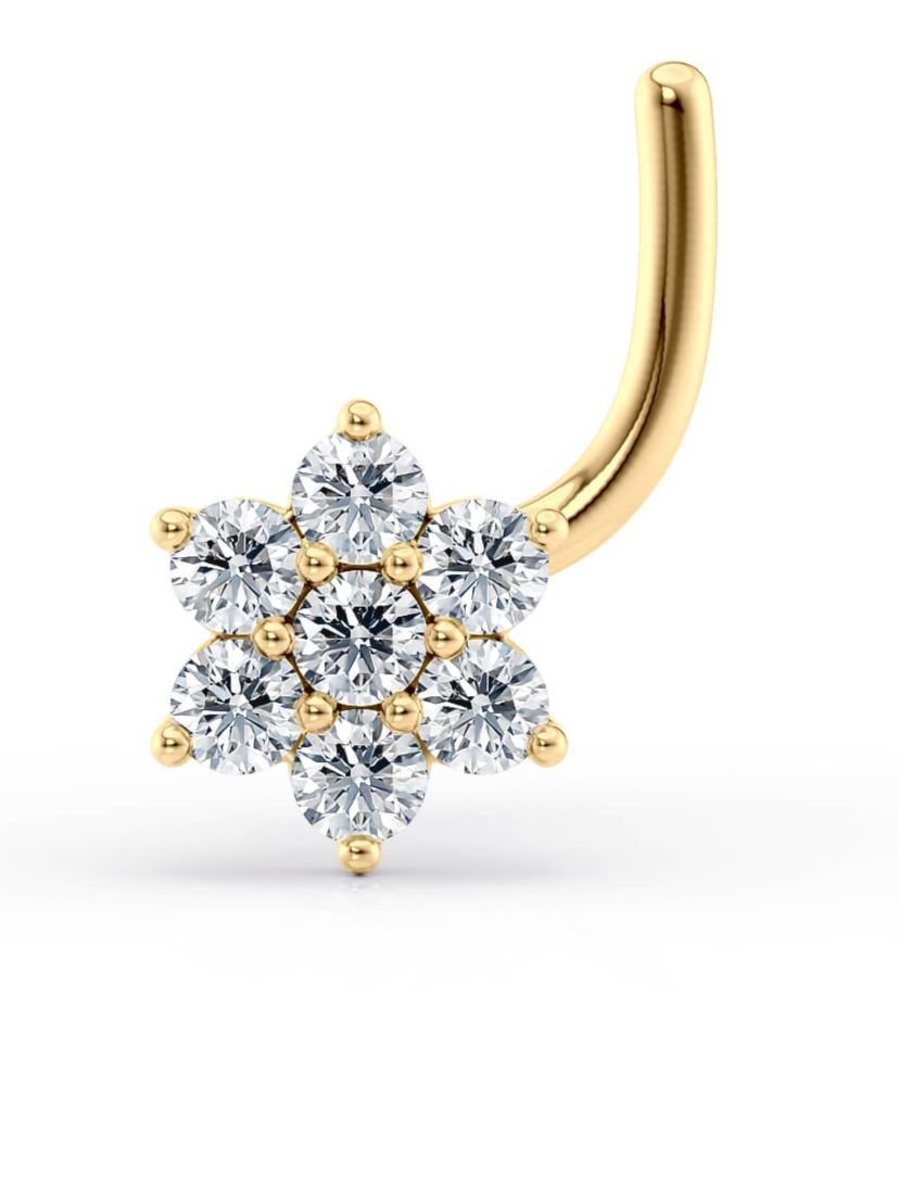 Lab Created Lila Moon Lab-Grown Diamond Accent Flower Nose Stud in  14k Gold