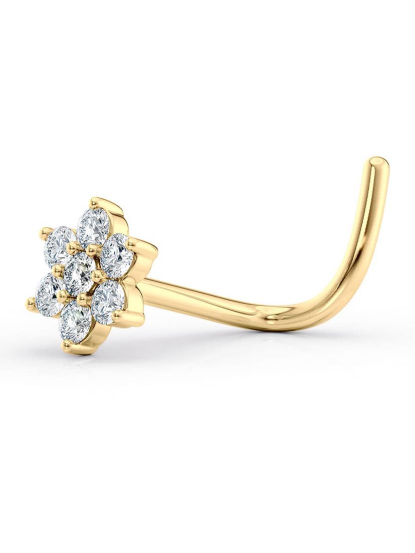 Lab Created Lila Moon Lab-Grown Diamond Accent Flower Nose Stud in  14k Gold