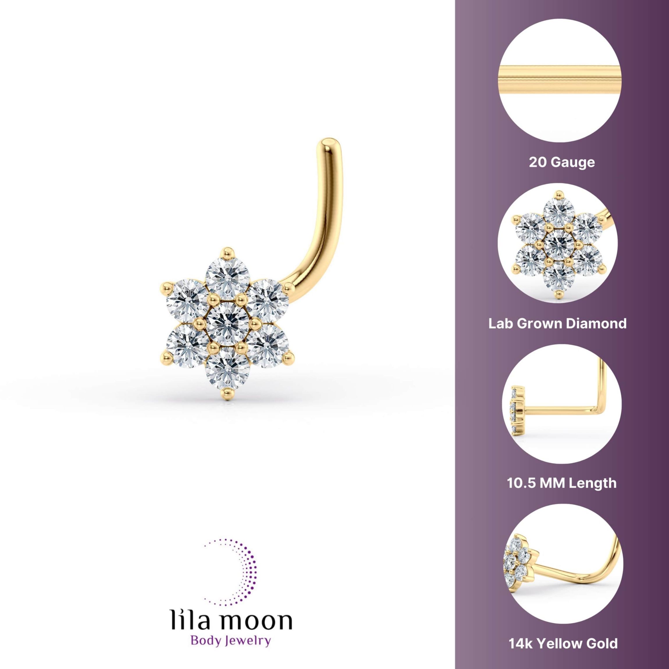 Lab Created Lila Moon Lab-Grown Diamond Accent Flower Nose Stud in  14k Gold