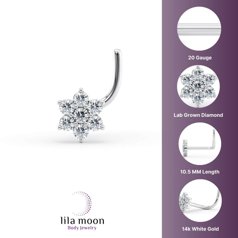 Lab Created Lila Moon Lab-Grown Diamond Accent Flower Nose Stud in  14k Gold