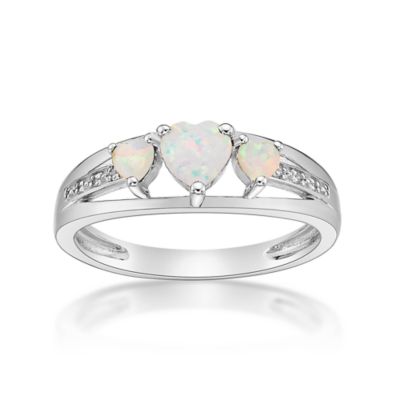 Gemminded Lab Created Sterling Silver Gemstone and Diamond Accent Heart 3-Stone Ring, 6