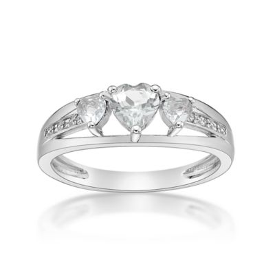 Gemminded Lab Created Sterling Silver Gemstone and Diamond Accent Heart 3-Stone Ring, White, 8